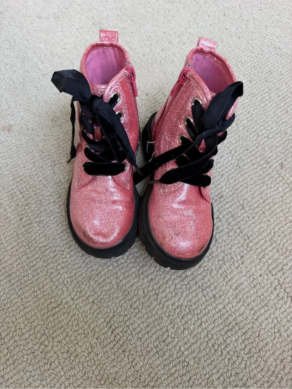 Kids Pink Glitter Lace-Up Boots